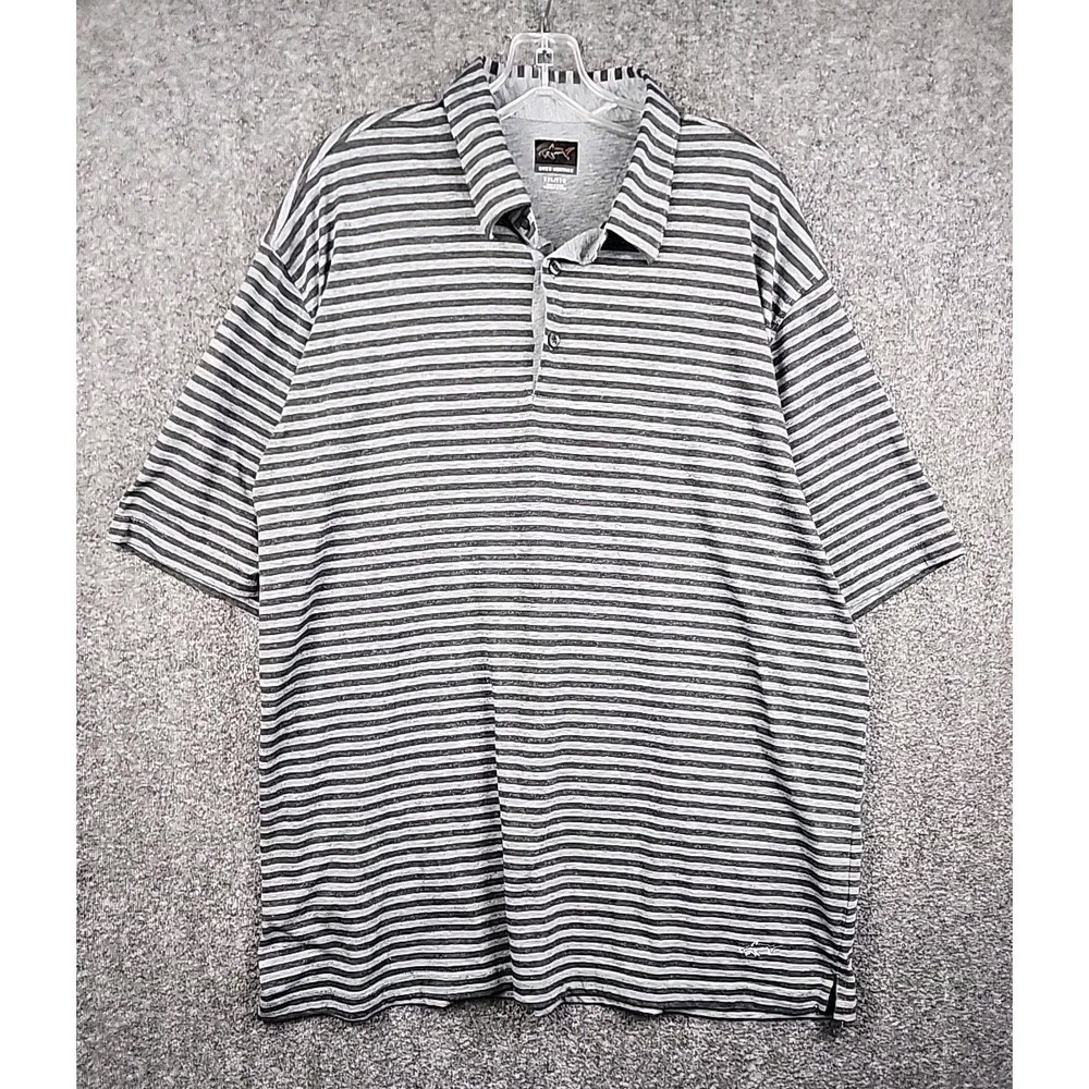 Greg Norman Polo Shirt Mens 2XL XXL Gray Striped Short Sleeve Golf‎ Casual